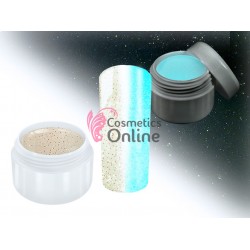 Gel UV Amelie transparent fosforescent cu sclipici 5 ml + 1 Cutie cu paiete Holografice Cadou